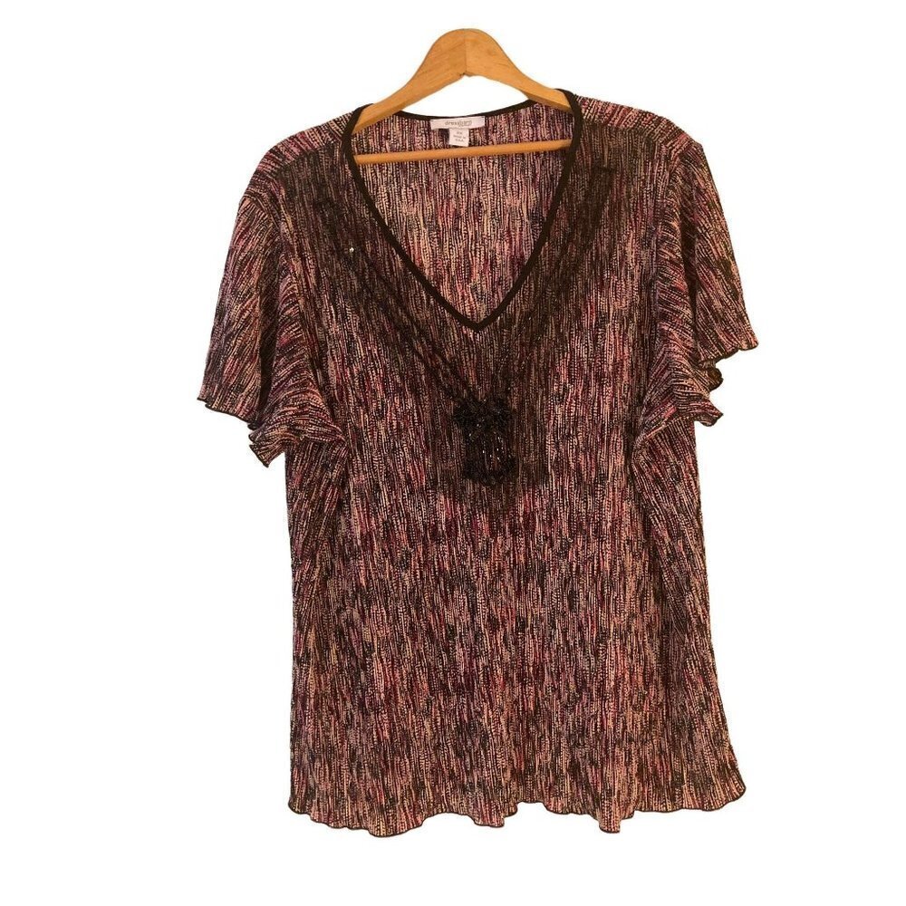 Dressbarn Woman's Tunic Top Blouse Size 2X Black Purple Pink Embellished USA